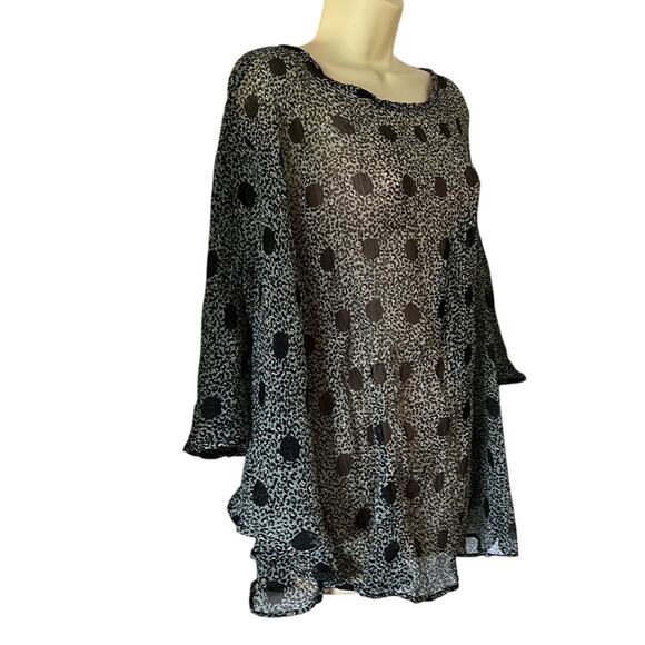 LaFemme 2X Sheer Crinkle Chiffon Print Blouse Batwing Vintage - Picture 2 of 8